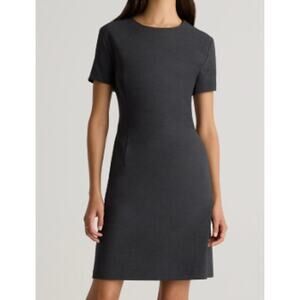 Quince Gray Italian Wool Dress Short Sleeve Knee Length Stretch Sheath 14 L NWT